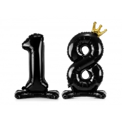 Balon foliowy Stojący na 18 Urodziny 84 cm czarny z koroną