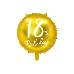 Balon foliowy okrągły na 18 urodziny Złoty 45 cm