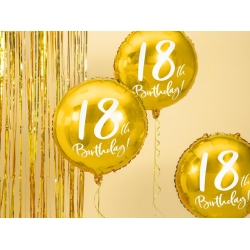 Balon foliowy okrągły na 18 urodziny Złoty 45 cm