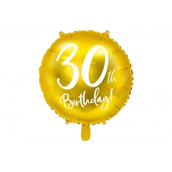 Balon foliowy okrągły na 30 urodziny Złoty 45 cm