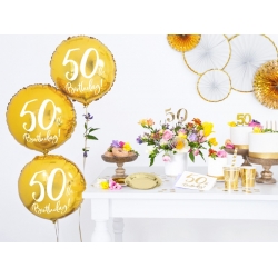 Balon foliowy okrągły na 50 urodziny Złoty 45 cm