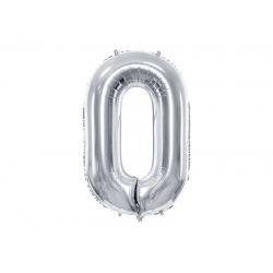 Balon foliowy cyfra 0 Srebrny 86 cm Dekoracja urodzinowa