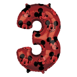 Balon foliowy Cyfra 3 Myszka Mickey na urodziny 66 cm