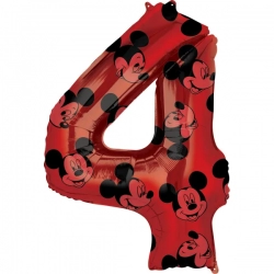 Balon foliowy Cyfra 4 Czerwony - Myszka Mickey 66 cm