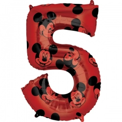 Balon foliowy Cyfra 5 Czerwony - Myszka Mickey 66 cm