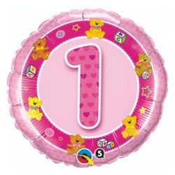 Różowy Balon foliowy na 1 urodziny dziewczynki 46 cm