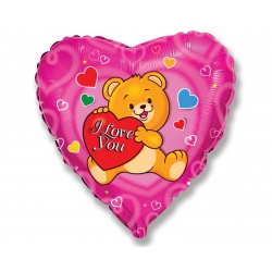 Balon foliowy Serce z misiem na Walentynki 46 cm