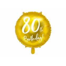 Balon foliowy okrągły na 80 urodziny Złoty 45 cm