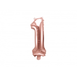 Balon foliowy cyfra 1 Różowy - Złoty 35 cm