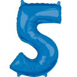 Balon foliowy cyfra 5 Niebieska 66 cm
