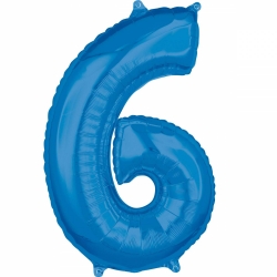 Balon foliowy cyfra 6 Niebieska 66 cm