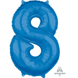 Balon foliowy cyfra 8 Niebieska 66 cm