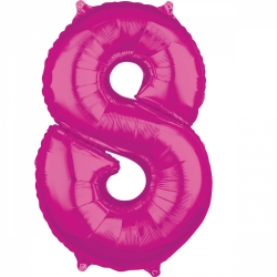 Balon foliowy cyfra 8 Różowa 66 cm