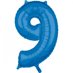 Balon foliowy cyfra 9 Niebieska 66 cm