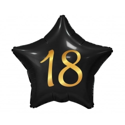 Balon foliowy z cyfrą 18 Urodziny Gwiazdka czarna 44 cm