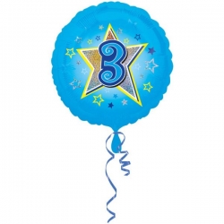 Balon foliowy okrągły cyfra 3 Niebieski 45 cm