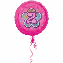 Balon foliowy okrągły Różowy cyfra 2 Urodzinowy