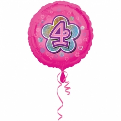 Balon foliowy okrągły Różowy cyfra 4 Urodzinowy