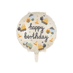 Balon foliowy Happy Birthday Maszyny Pojazdy Budowlane 45 cm