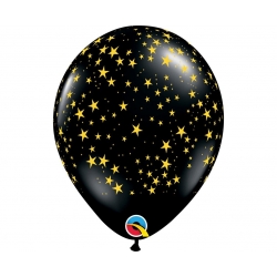 Balon pastelowy czarny w złote gwiazdki 28 cm 1 szt