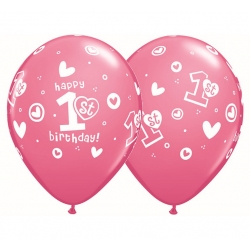 Balon różowy na 1 urodziny Roczek Dziewczynki 1 szt 30 cm
