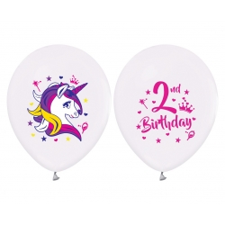 Balony na 2 urodziny Jednorożec 5 szt 30 cm