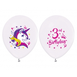Balony na 3 urodziny Jednorożec 5 szt 30 cm