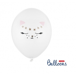 Balony białe z kotkiem 30 cm