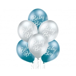 Balony na Baby Shower Baby BOY chromowane niebieskie 30 cm 6 szt.
