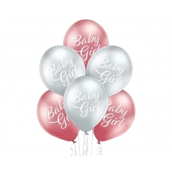 Balony na Baby Shower Baby GIRL chromowane Różowe 30 cm 6 szt.