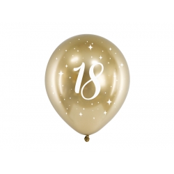 Balony na 18 Urodziny Złote Glossy 30 cm 6 szt.
