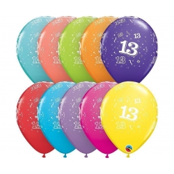 Kolorowe Balony cyfra 13 na urodziny 28 cm 6 szt