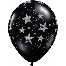 Balony Czarny w Srebrne Gwiazdy QL 30 cm