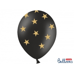Balon Czarny w Złote Gwiazdki 30 cm 1 szt