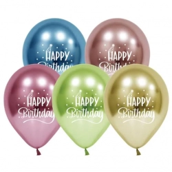 Balony urodzinowe Happy Birthday Chromowane Kolorowe 30 cm 5 szt.