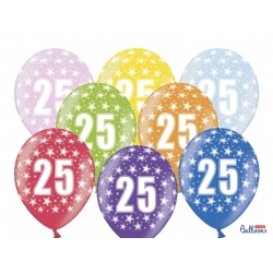 Balon metalizowany cyfra 25 mix kolor 1 szt 30 cm