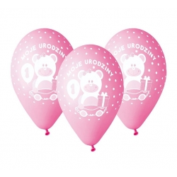 Balony lateksowe Moje 1 urodziny Różowe Roczek 30 cm 5 szt