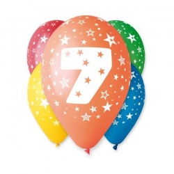 Balony z nadrukiem cyfra 7 na urodziny 5 szt