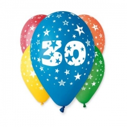 Balony z nadrukiem cyfra 30 lat (trzydziestka) 5 szt 30 cm