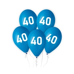 Balony na 40 Urodziny Liczba 40 Niebieskie 5 szt. 30 cm
