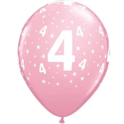 Balony z nadrukiem cyfra 4 różowe 6 szt.
