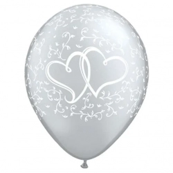 Balony Ślubne Stylizowane Serca srebrne 1 szt. 30 cm