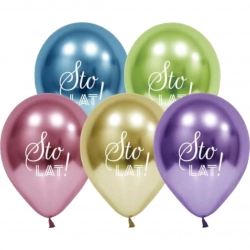 Balony urodzinowe Sto Lat Chromowane Kolorowe 30 cm 5 szt.