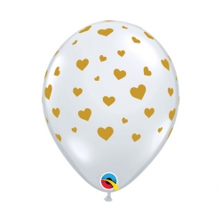Balony przezroczyste Złote Serce 30 cm 5 szt