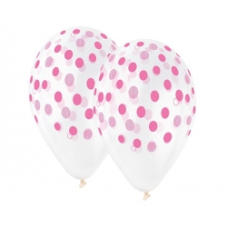 Balony transparentne Różowe Grochy 30 cm