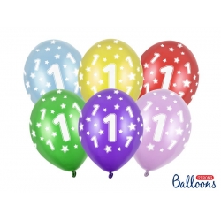 Balony metaliczne z cyfrą 1 Kolorowe 30 cm