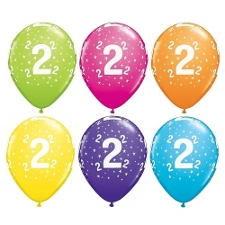 Kolorowe Balony cyfra 2 na urodziny 28 cm 6 szt