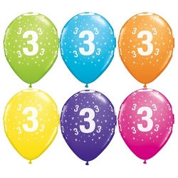 Kolorowe Balony cyfra 3 na urodziny 28 cm 6 szt