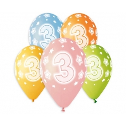 Kolorowe Balony na 3 urodziny 33 cm 5 szt
