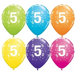 Kolorowe Balony cyfra 5 na urodziny 28 cm 6 szt